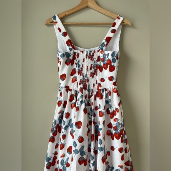 NEW Reformation Balia Midi Linen Dress in Strawberry Jam White Red | US 2 - Picture 11 of 14